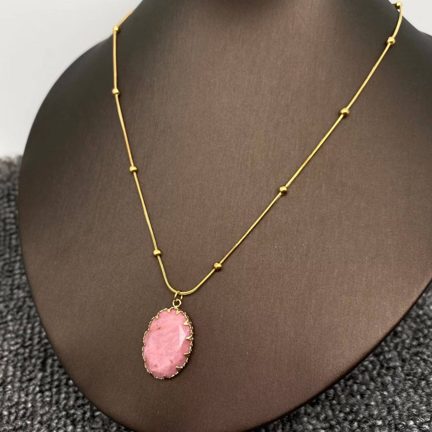 Geometric Rhodochrosite Charm 18K Golden Necklace