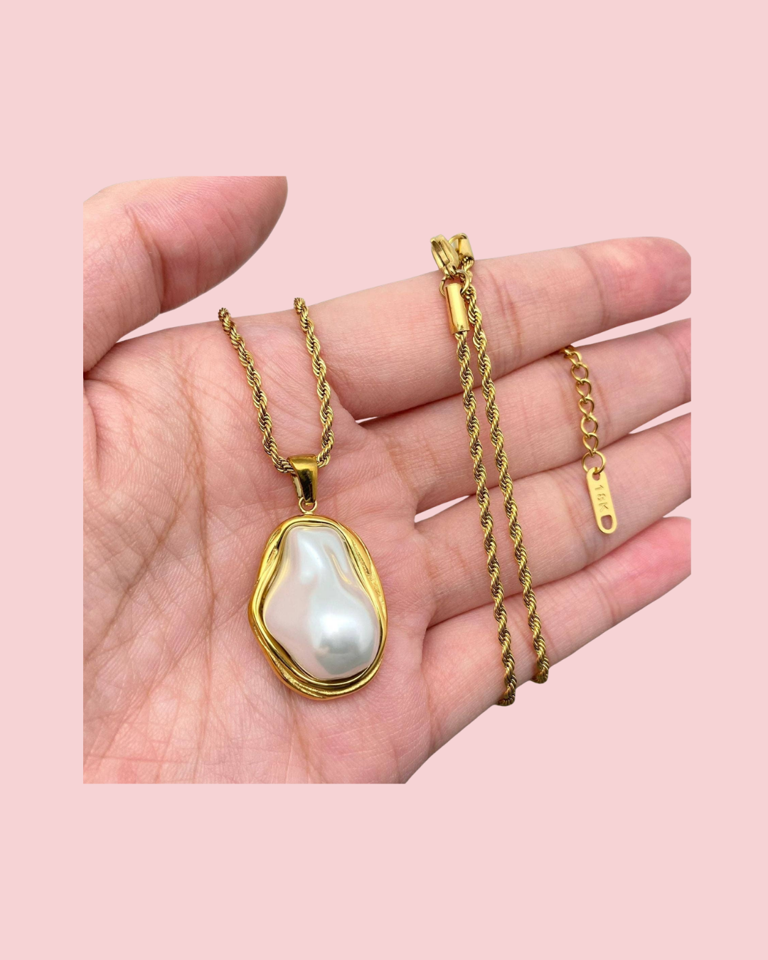 Baroque Pearl 18K Gold Plated SS Twist Chain Necklace - FGS