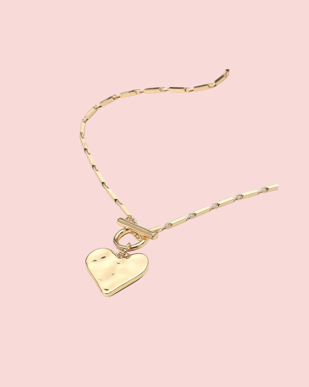 Hammered Metal Heart Pendant Toggle Necklace