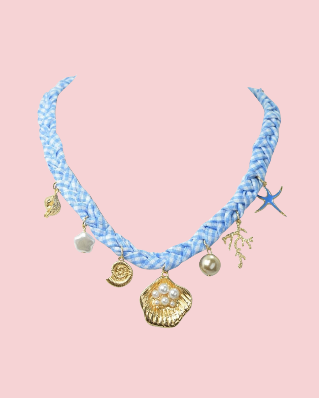 GINGHAM OCEAN COASTAL CHARM NECKLACE 111514