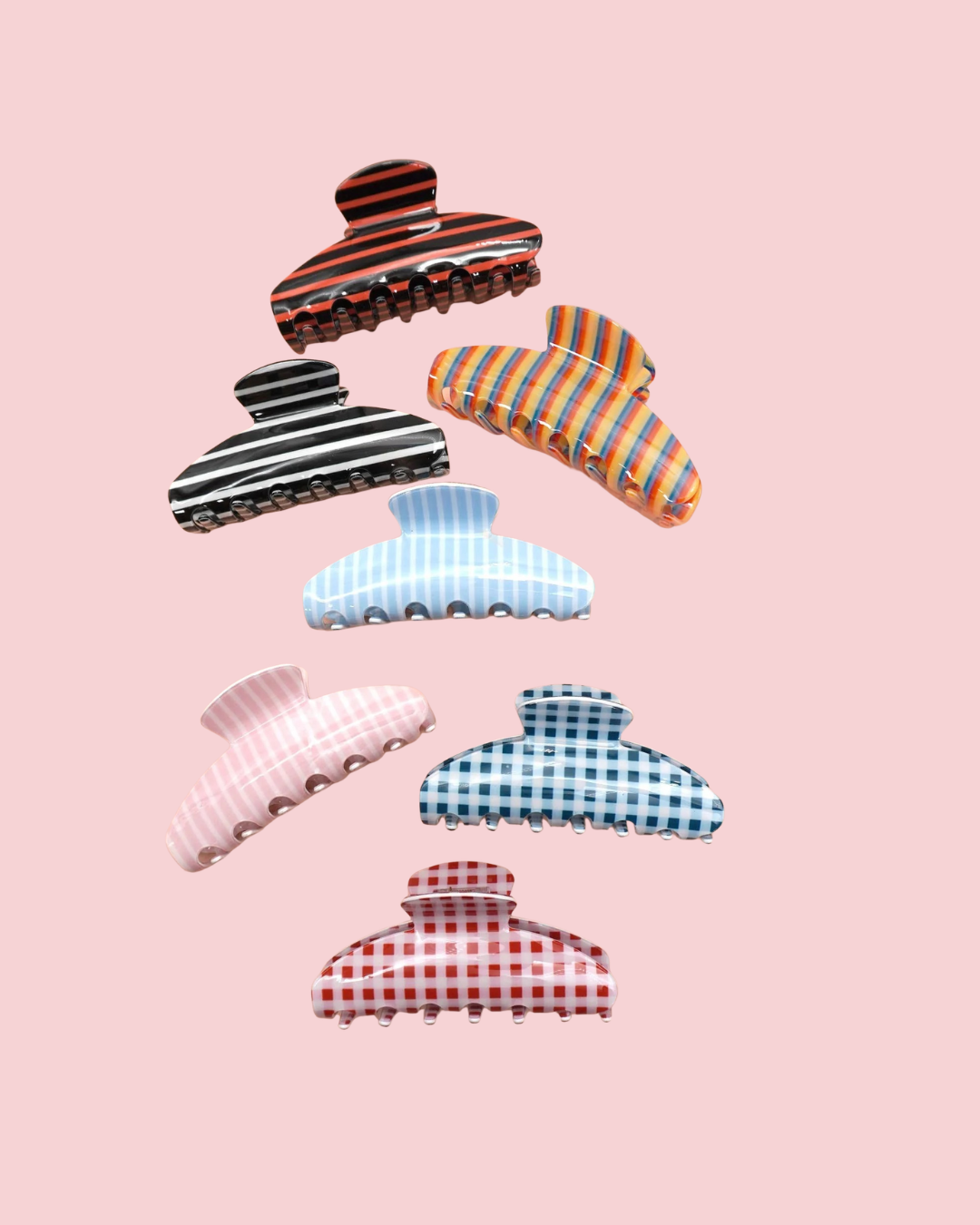 JUMBO STRIPE PLAID OVAL HAIR CLAW CLIPS