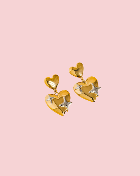 Auréole 18K Gold Non-Tarnish Heart & Star Dangle Earring