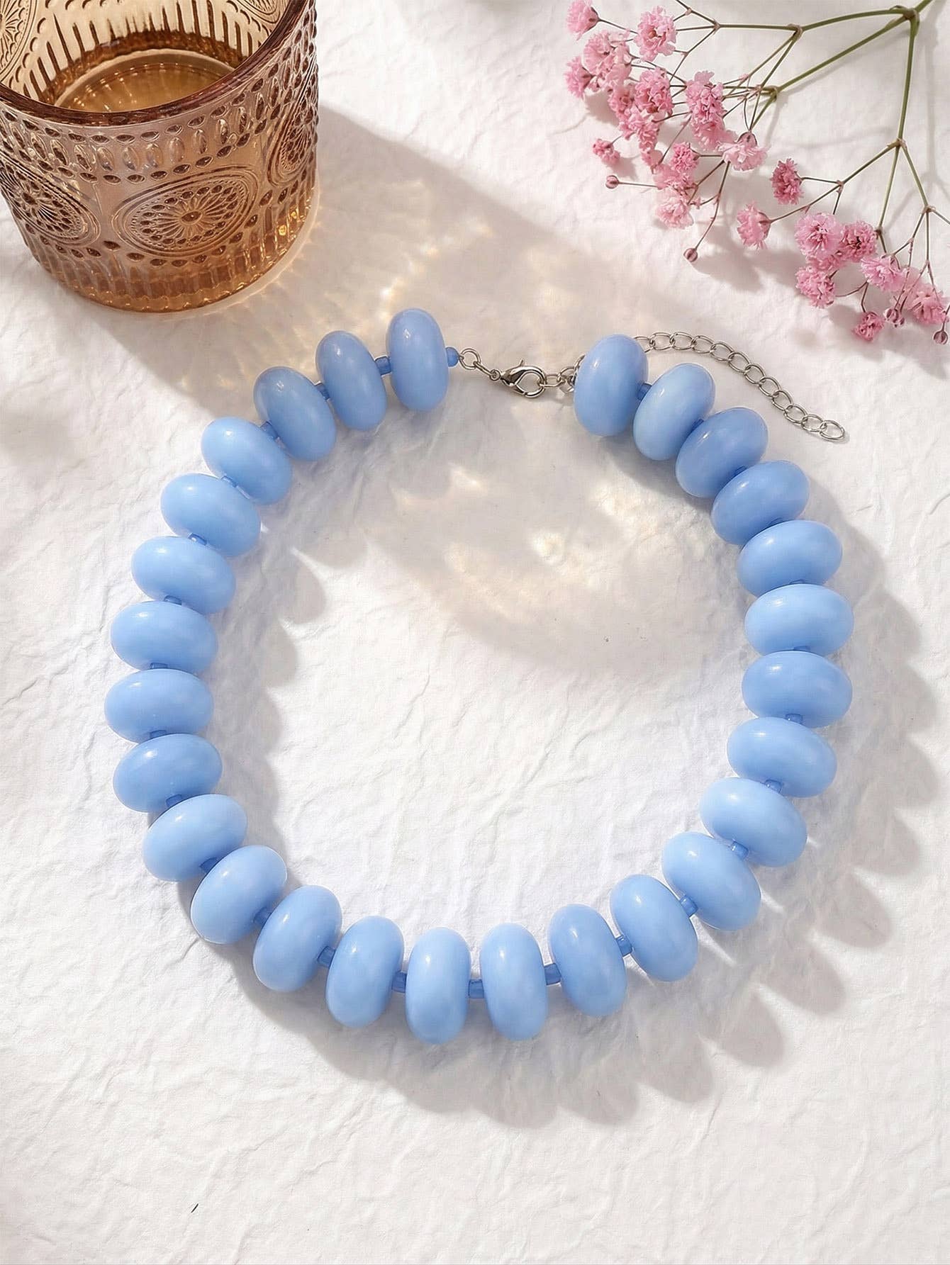 Flat Beaded Necklace Chunky Disc Choker Statement Jewelry