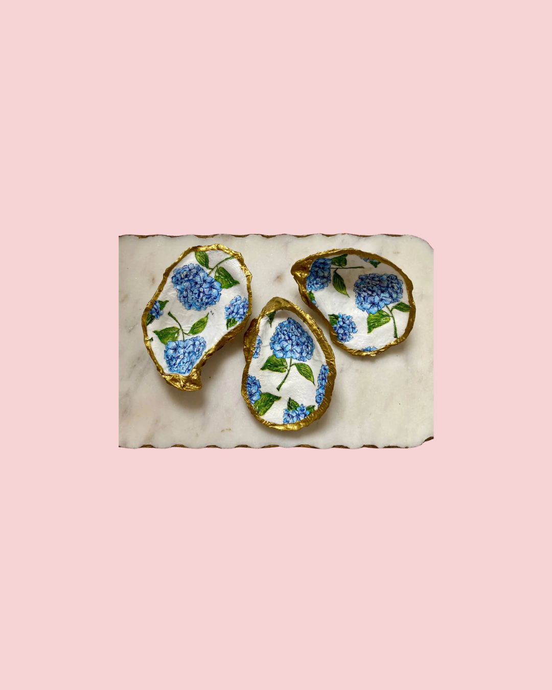 Blue Hydrangea Oyster Shell Jewelry Dish