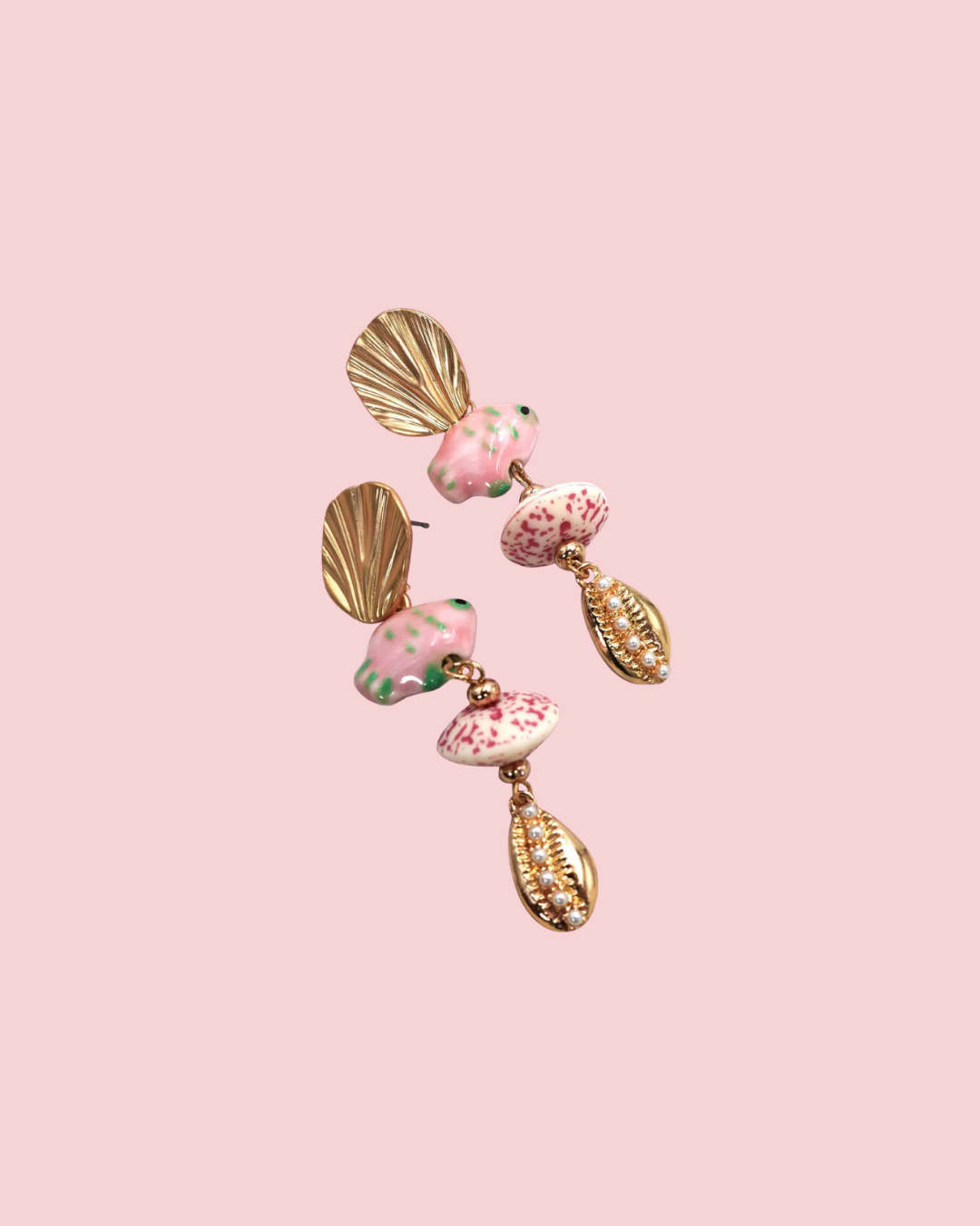 Pink Ceramic Porcelain Fish Drop Earrings