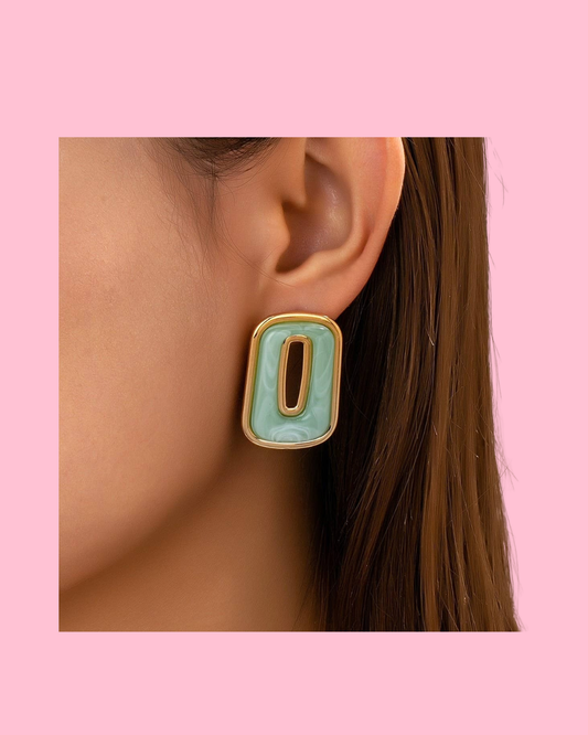 Enamel Rectangle Cutout Stud Earrings Set