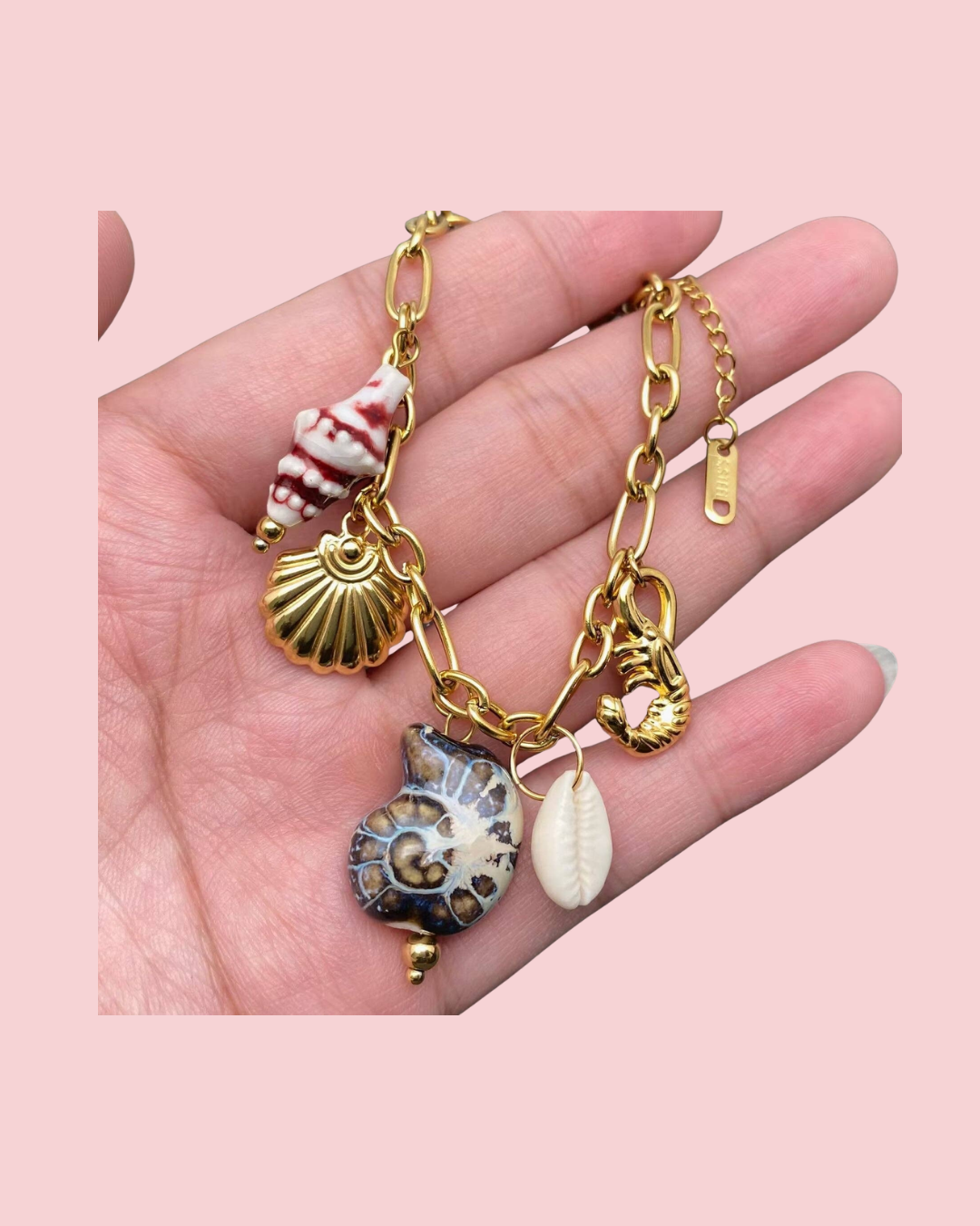 Conch & Shell & Lobster Charm 18K Golden SS Bracelets - FGS