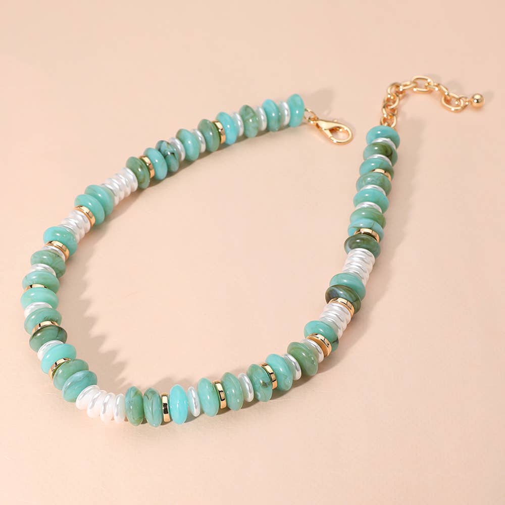 Marbled Round Shaped Beads Pearl Beaded Necklace