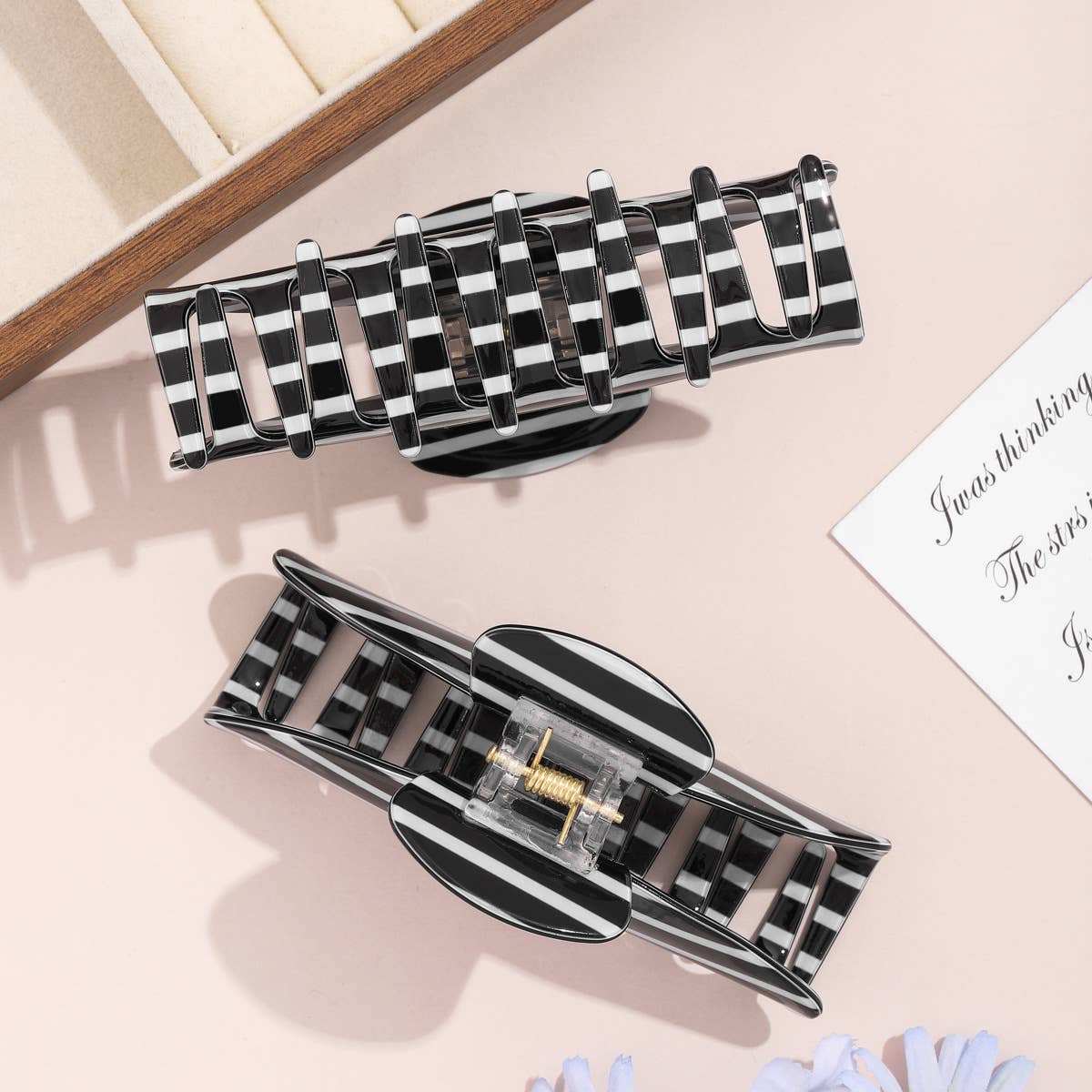 Black & White Horizontal Stripe Hair Claw Clip
