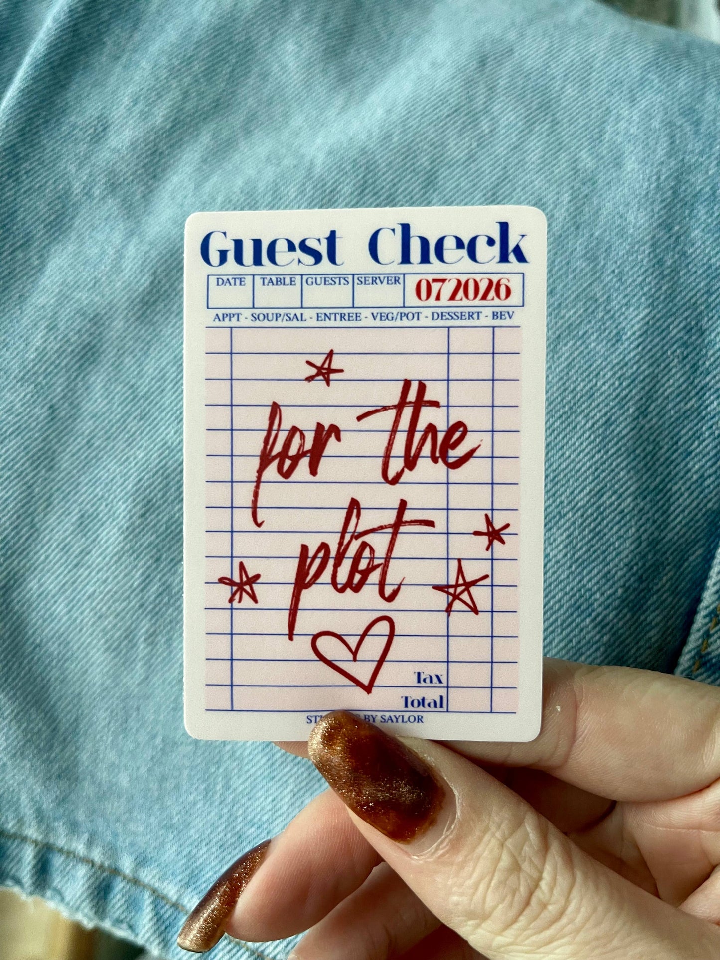 For The Plot Guest Check Vinyl Sticker for Readers/Girls/etc