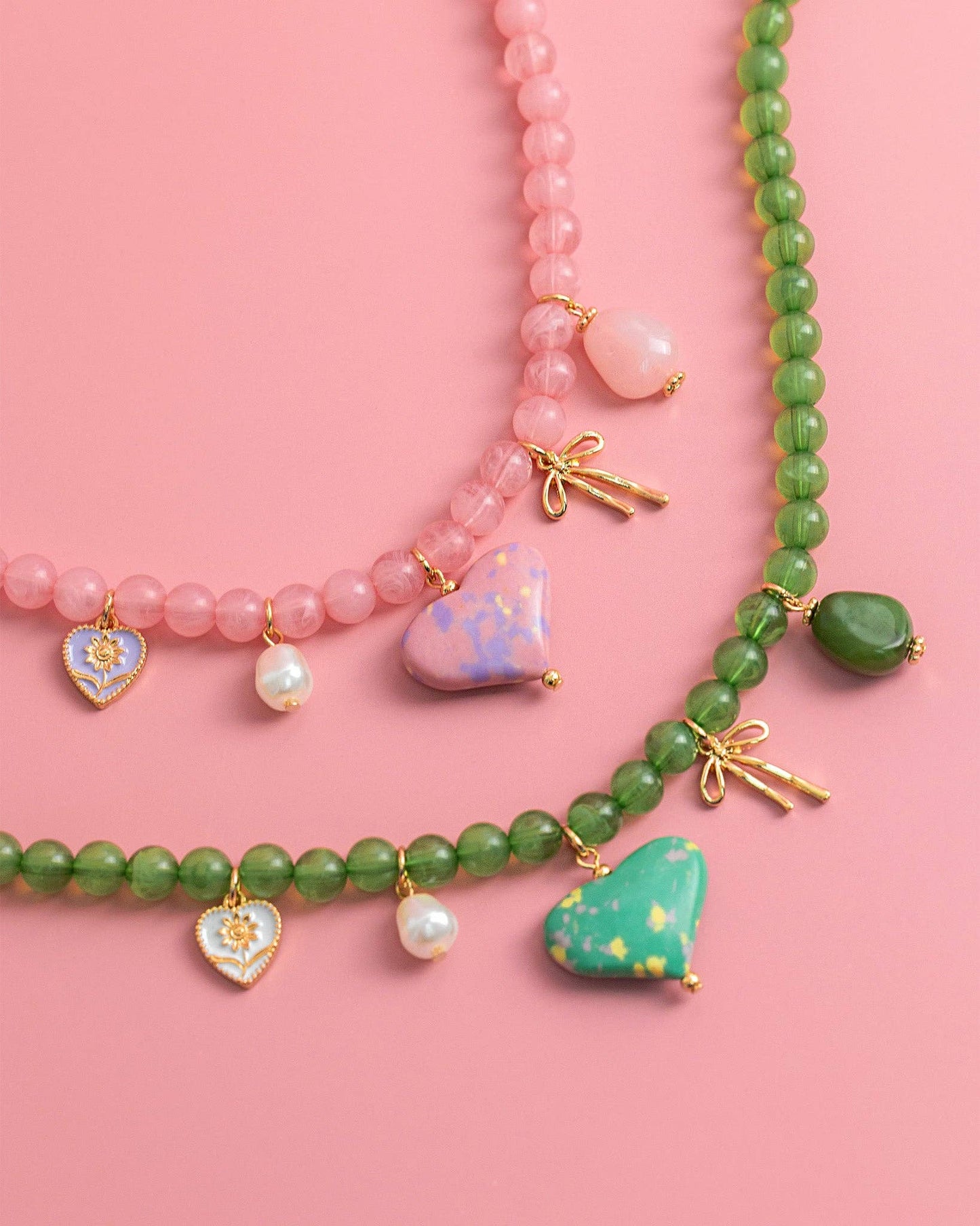 Ivory Jade Marbled Valentine Heart Bead Necklace