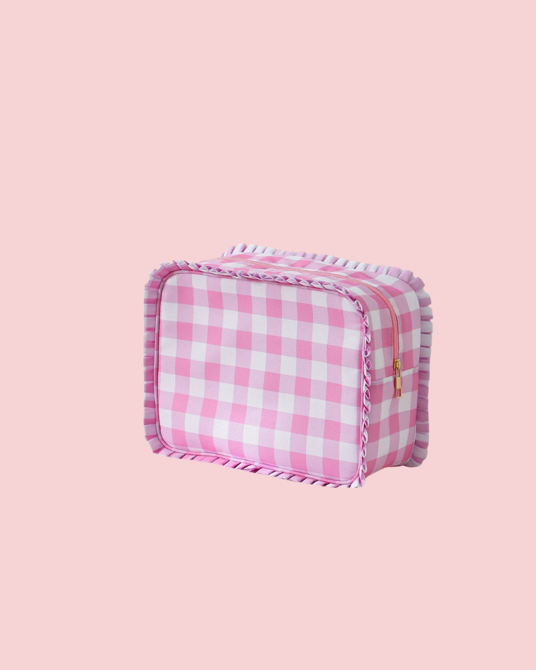 Ruffle Checker Striped Cosmetic Bag