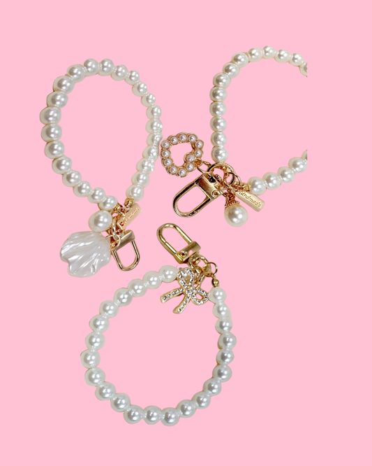 Pearl Bow Heart Seashell Keychain