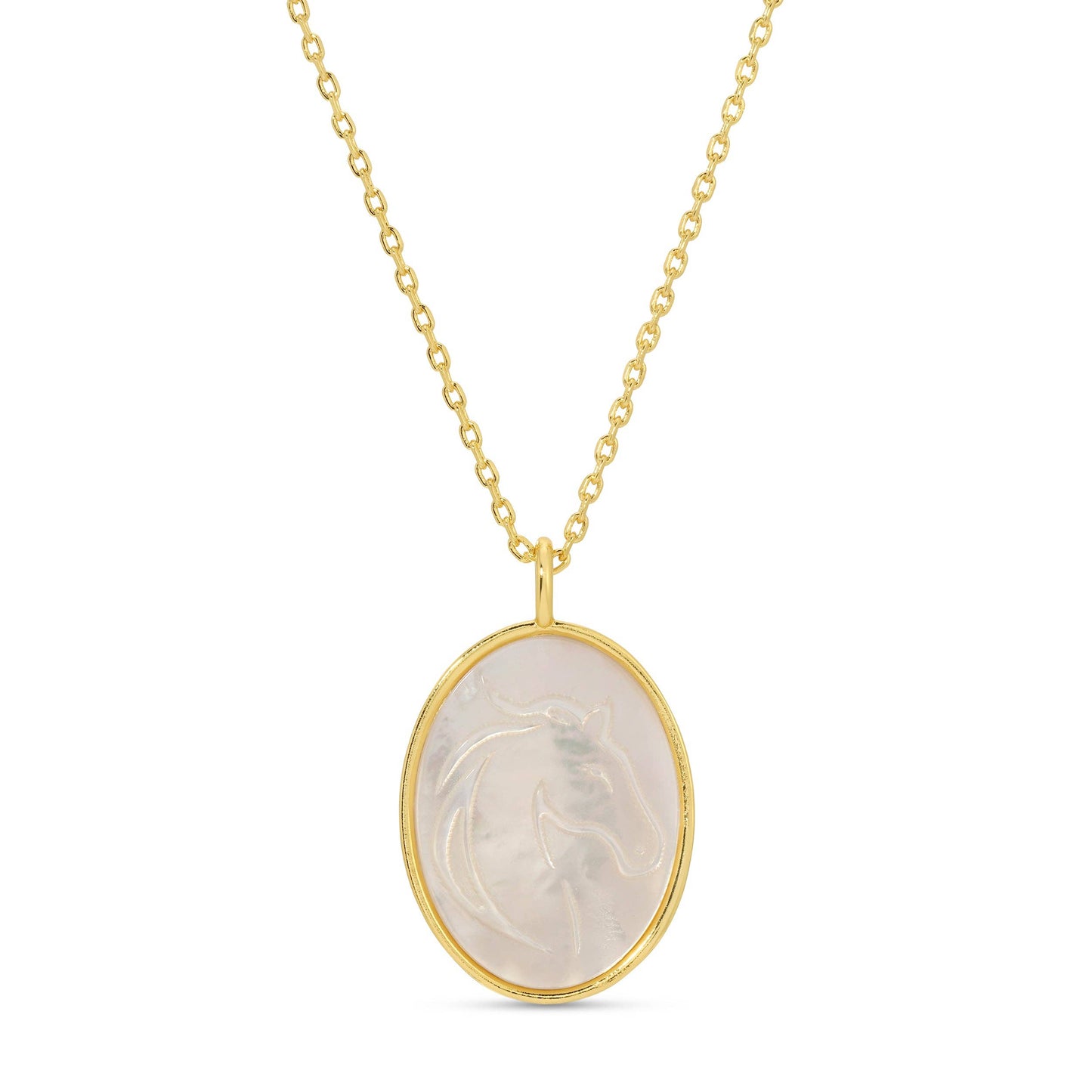 Horse Etched Shell Pendant Necklace