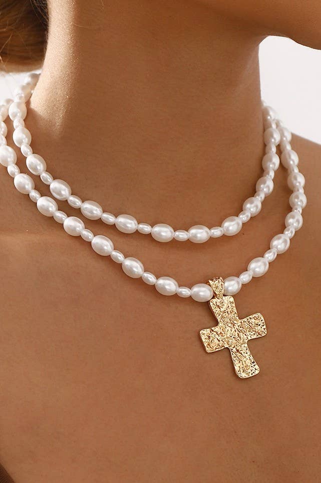 Pearl Cross Layered Necklace