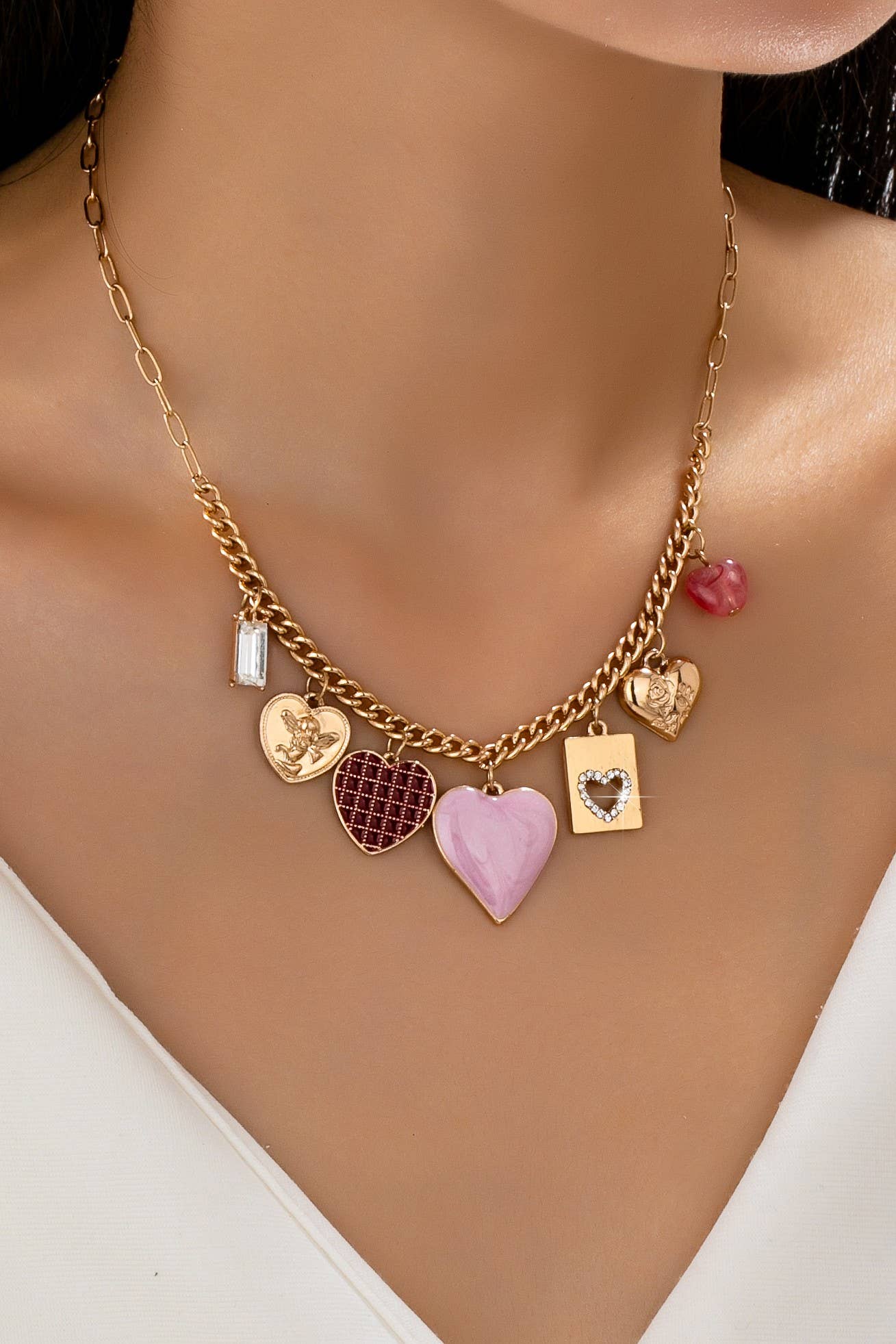 Heart Checker Charm Necklace