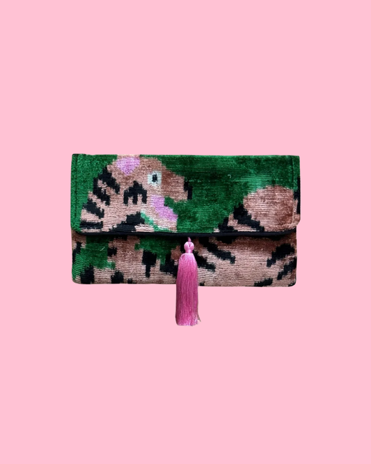 Tiger Silk Velvet Ikat Clutch  