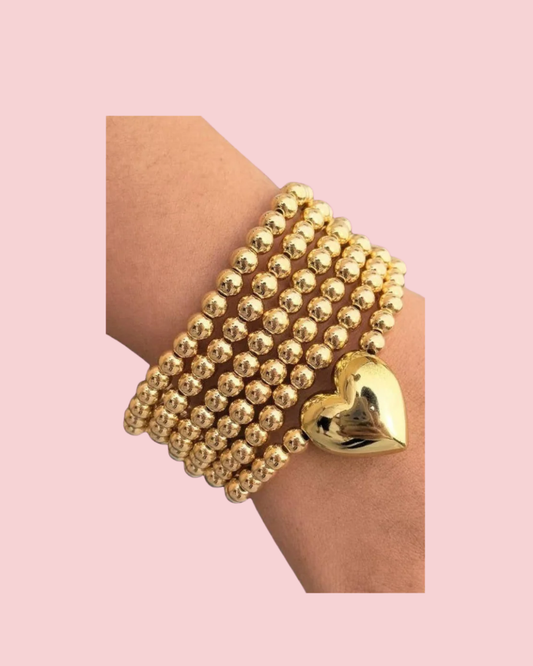 Heart Ball Bead Chain Stretchable Bracelet