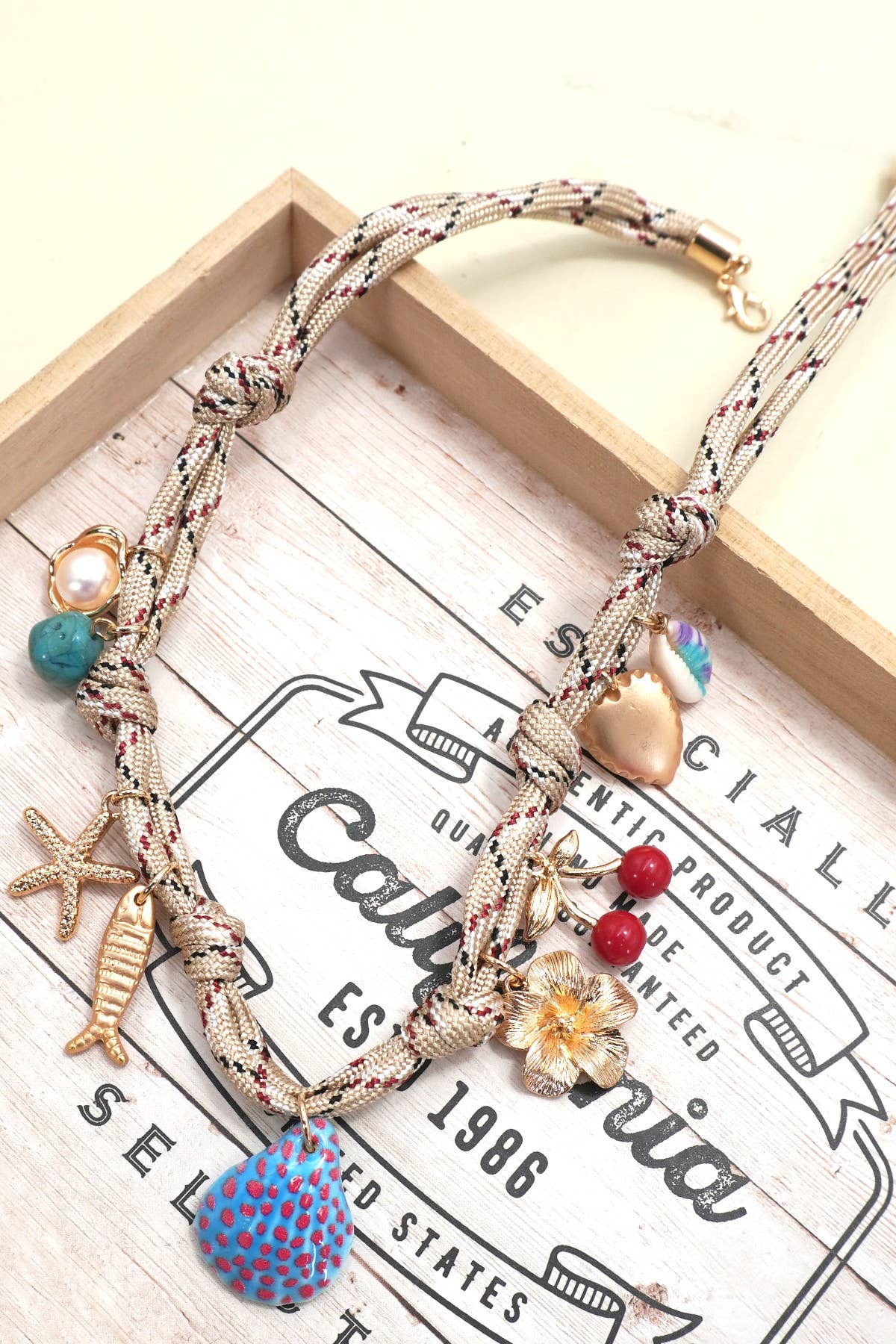 Fish Heart  & Flower Paracord Charm Necklace