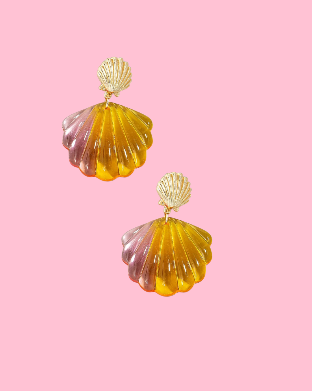 Resin And Metallic Shell Dangle Earrings