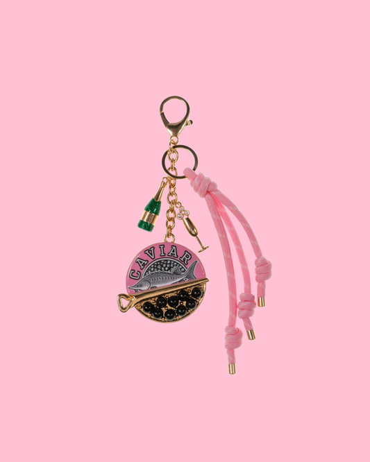 CAVIAR SHAPED ENAMEL W  OTHER CHARMS   ROPE BAG