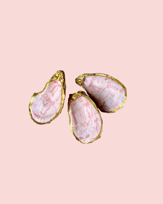 Valentine's Day Pink Bow Oyster Shell Jewelry Dish