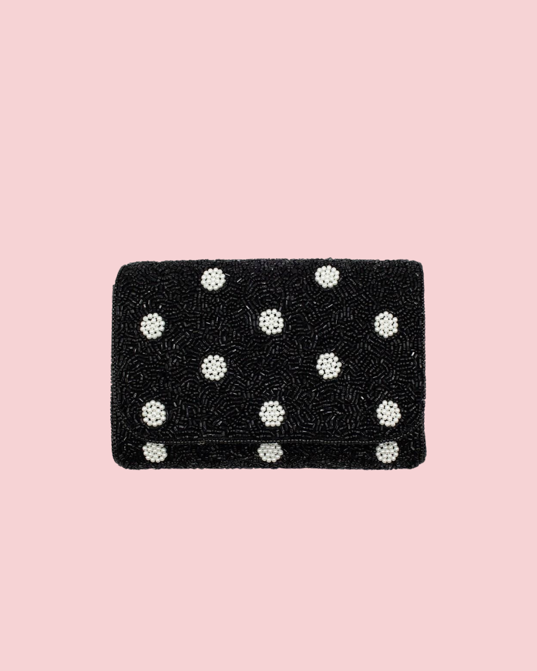 BLACK POLKA DOT BEADED RECTANGULAR CLUTCH