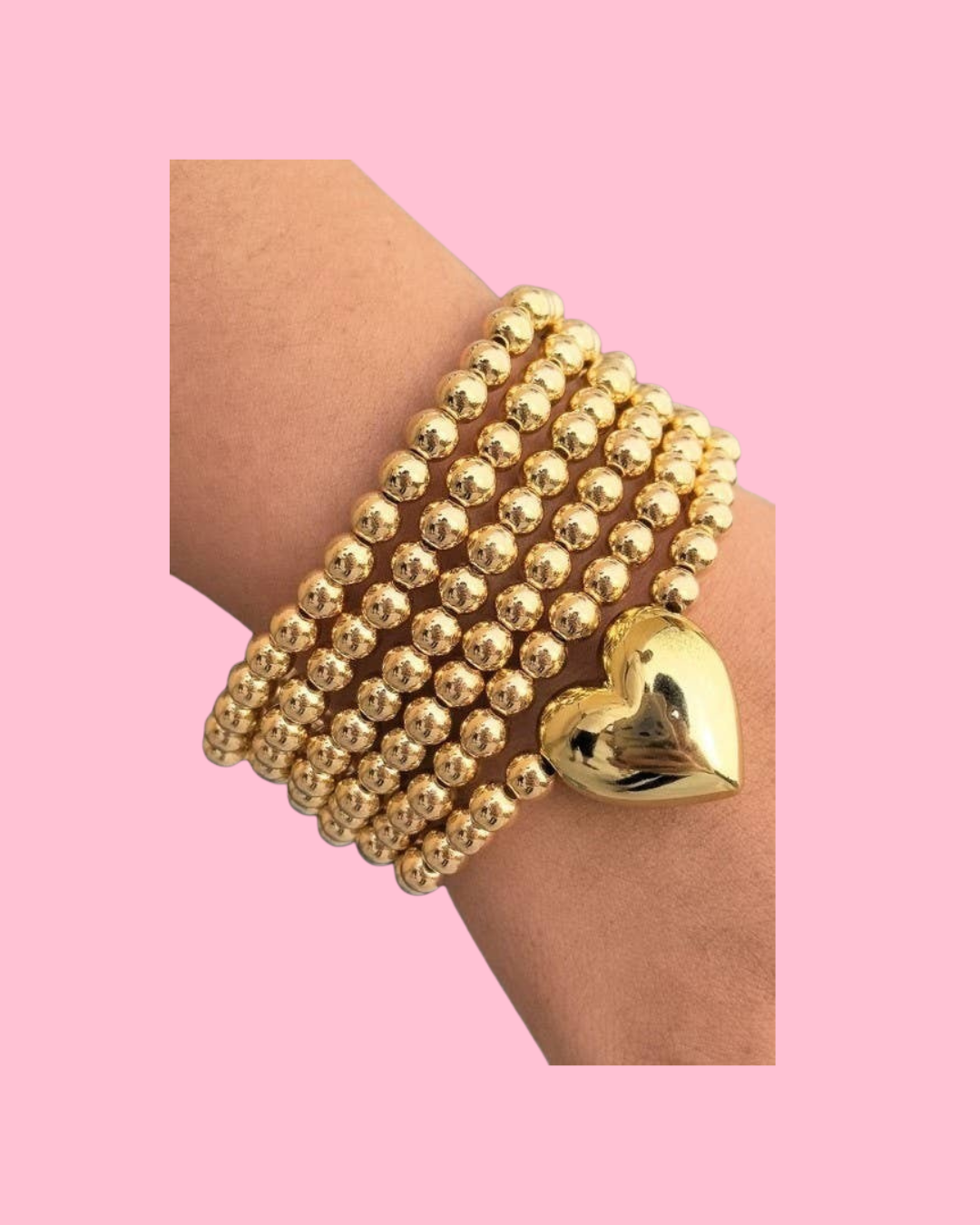 Heart Ball Bead Chain Stretchable Bracelet