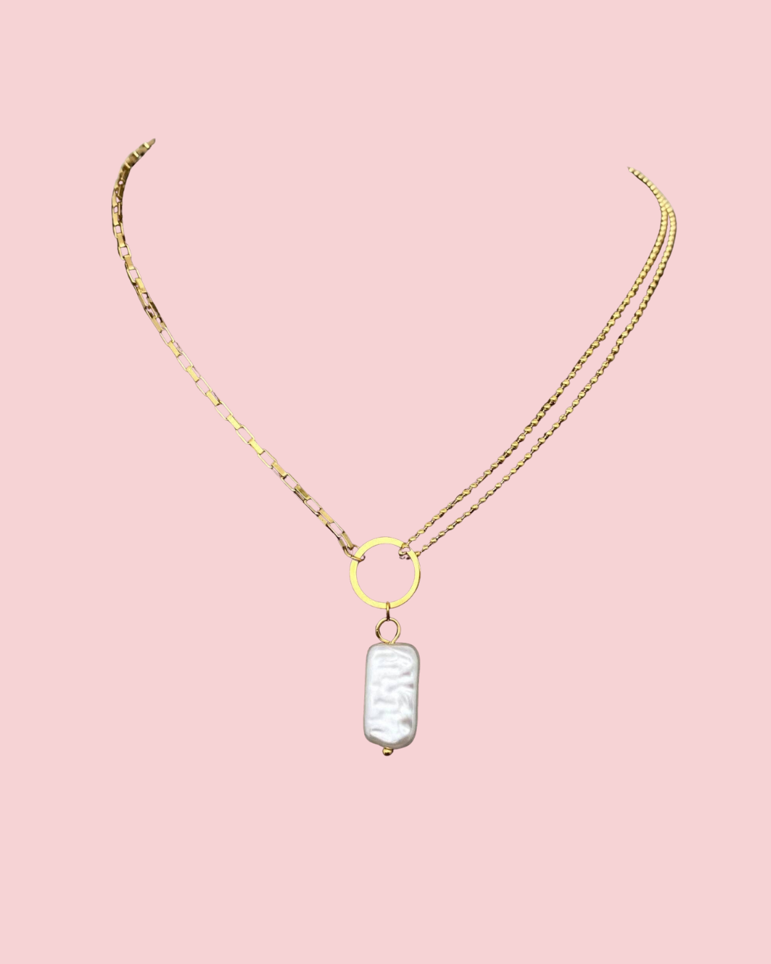 Imitation Baroque Pearl Charm18K Golden SS Necklace - FGS