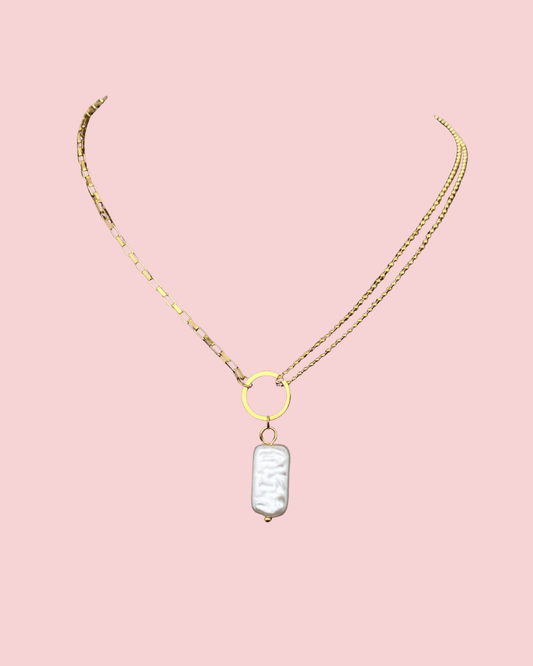Imitation Baroque Pearl Charm18K Golden SS Necklace - FGS