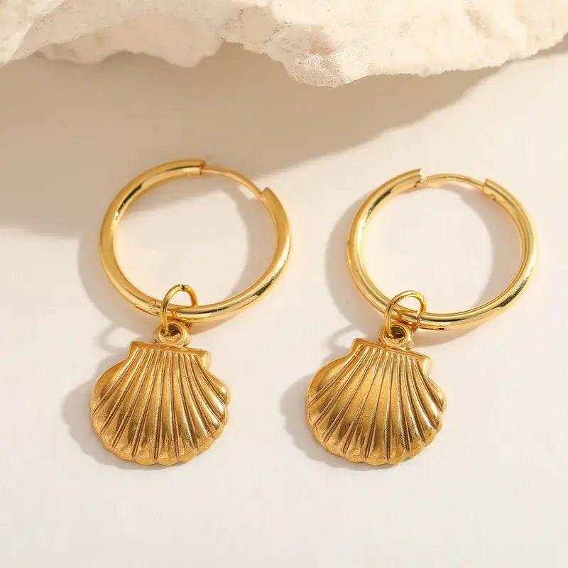 18K Plated Stainless Steel Sea Shell Earrings Jewelry