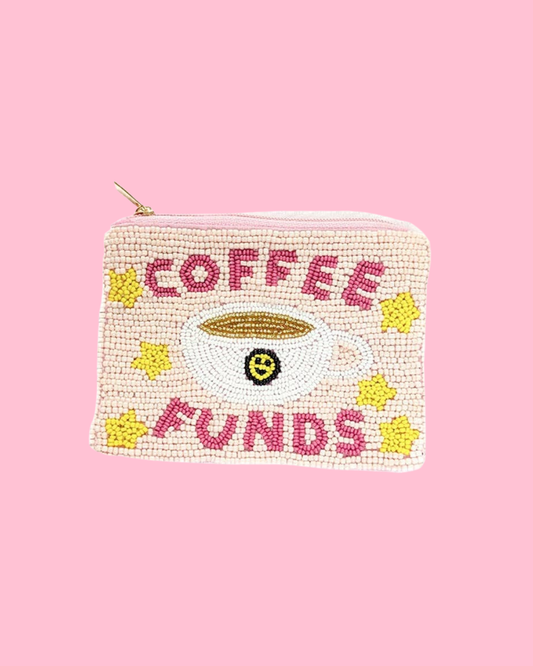 Ladies Coffee Themed Beaded Coin Purse