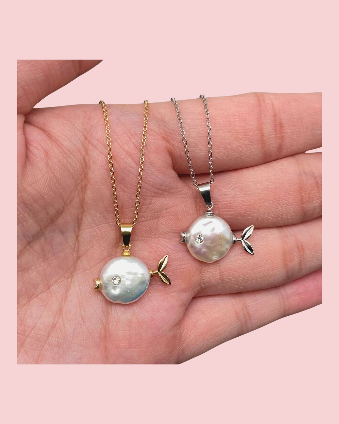 Pearl Fish Charm Necklace