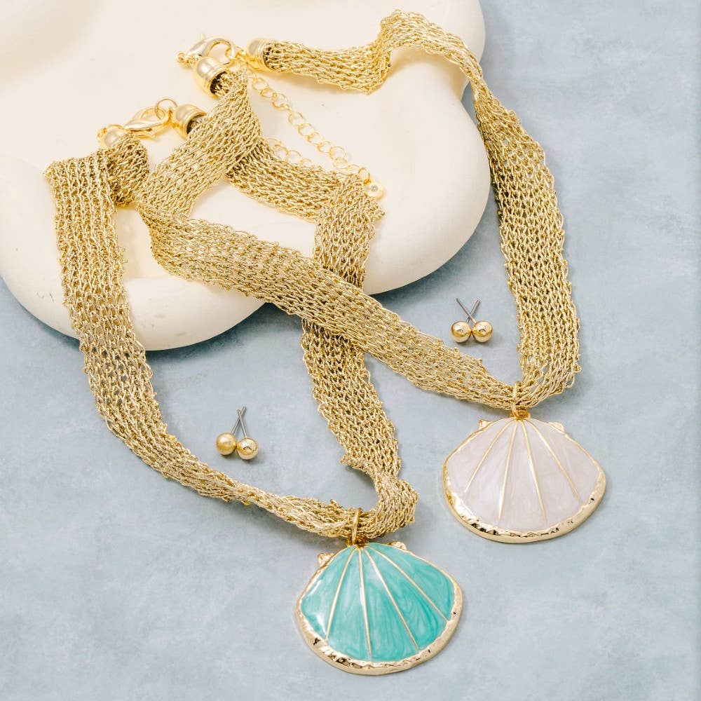 Enamel Seashell Pendant Multi Chain Necklace