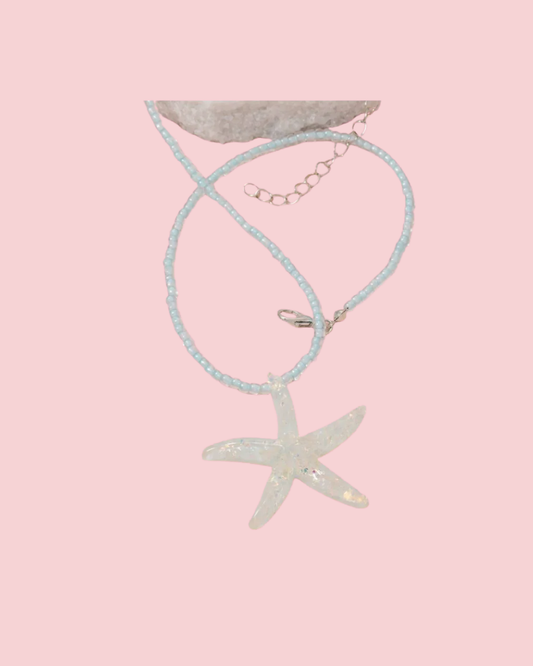 Iridescent Starfish Pendant Beaded Necklace