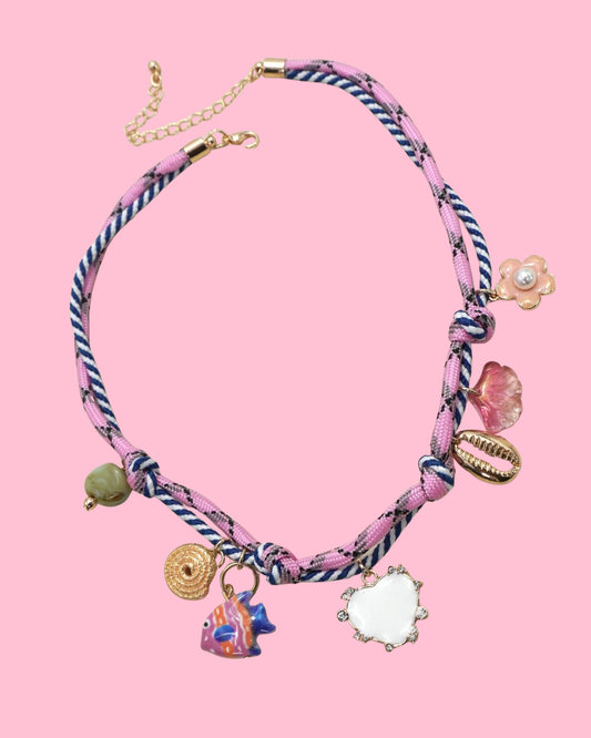 Porcelain Fish Heart Flower Charm Necklace