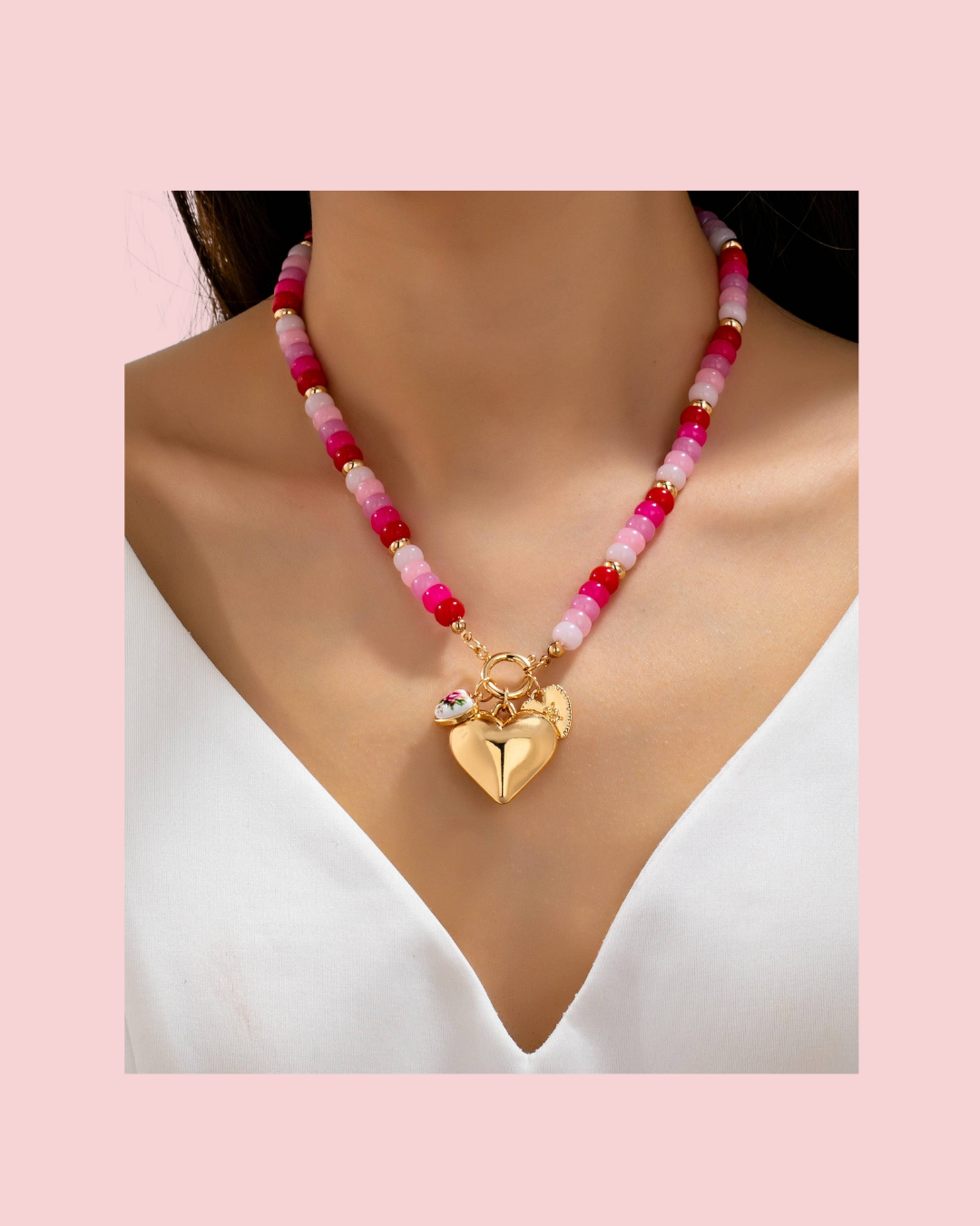 Sweetheart Beaded Porcelain Heart Charm Necklaces