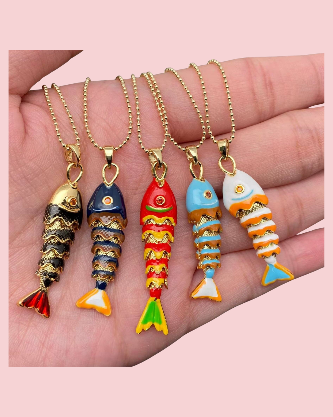 Summer Ocean Style Enamel Fish Charm Necklace