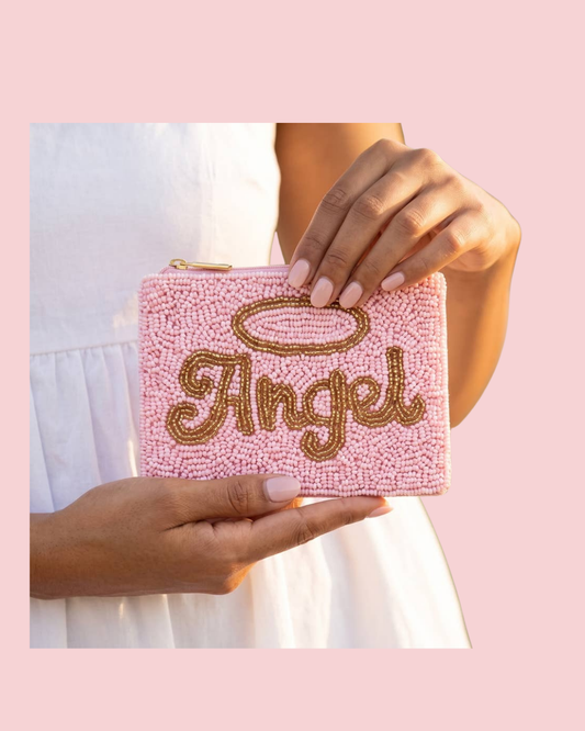 Angel Halo Script Beaded Coin Pouch
