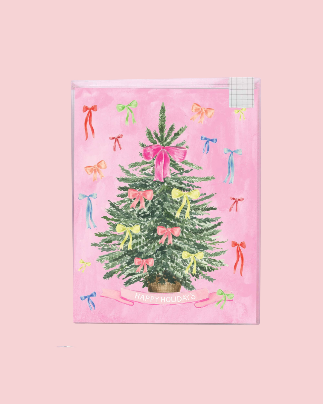 Mini holiday boxed set of cards, pink coquette bow tree