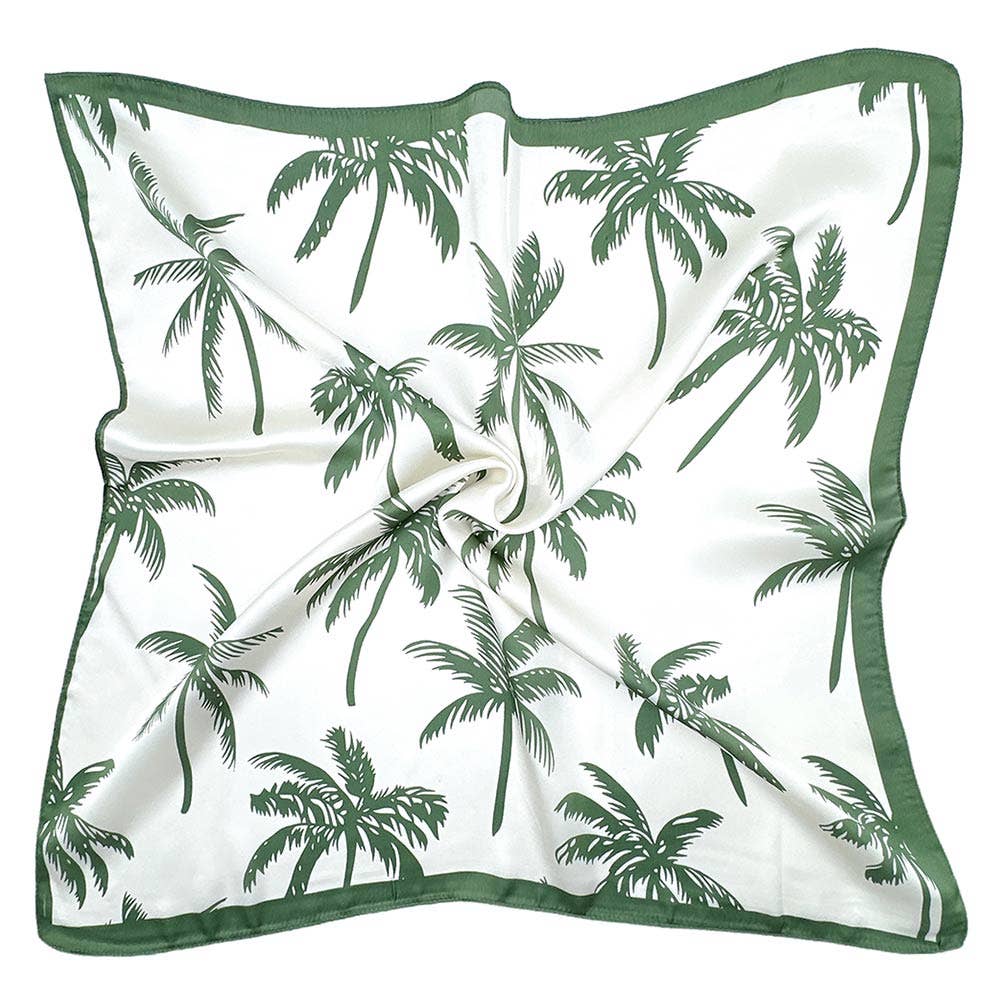 Palm Tree Pattern Printed Square Silky Satin Bandana Scarf