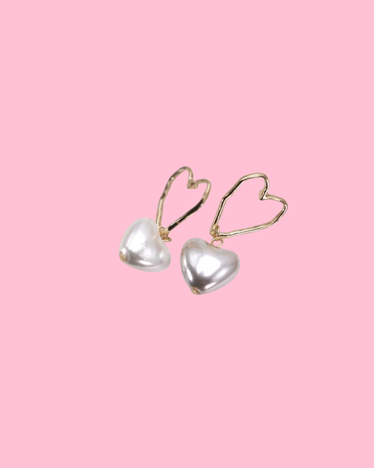 Hammer Heart Pearl Drop Earrings