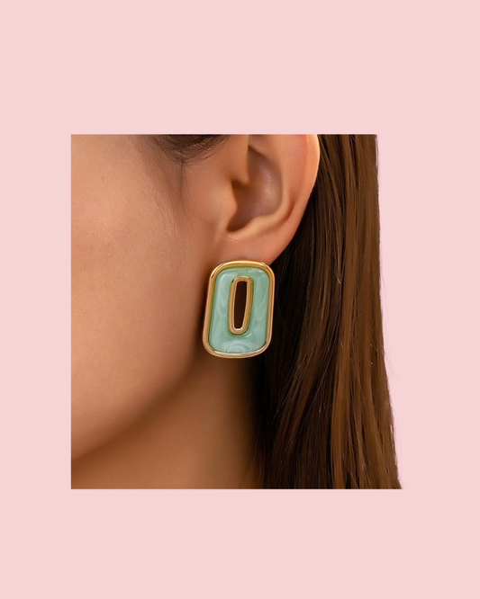 Enamel Rectangle Cutout Stud Earrings Set