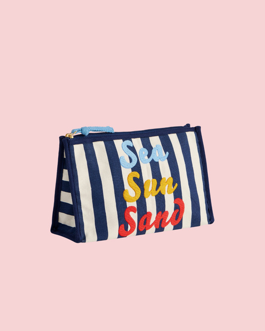 "SEA SUN SAND" ZIP POUCH,NAVY