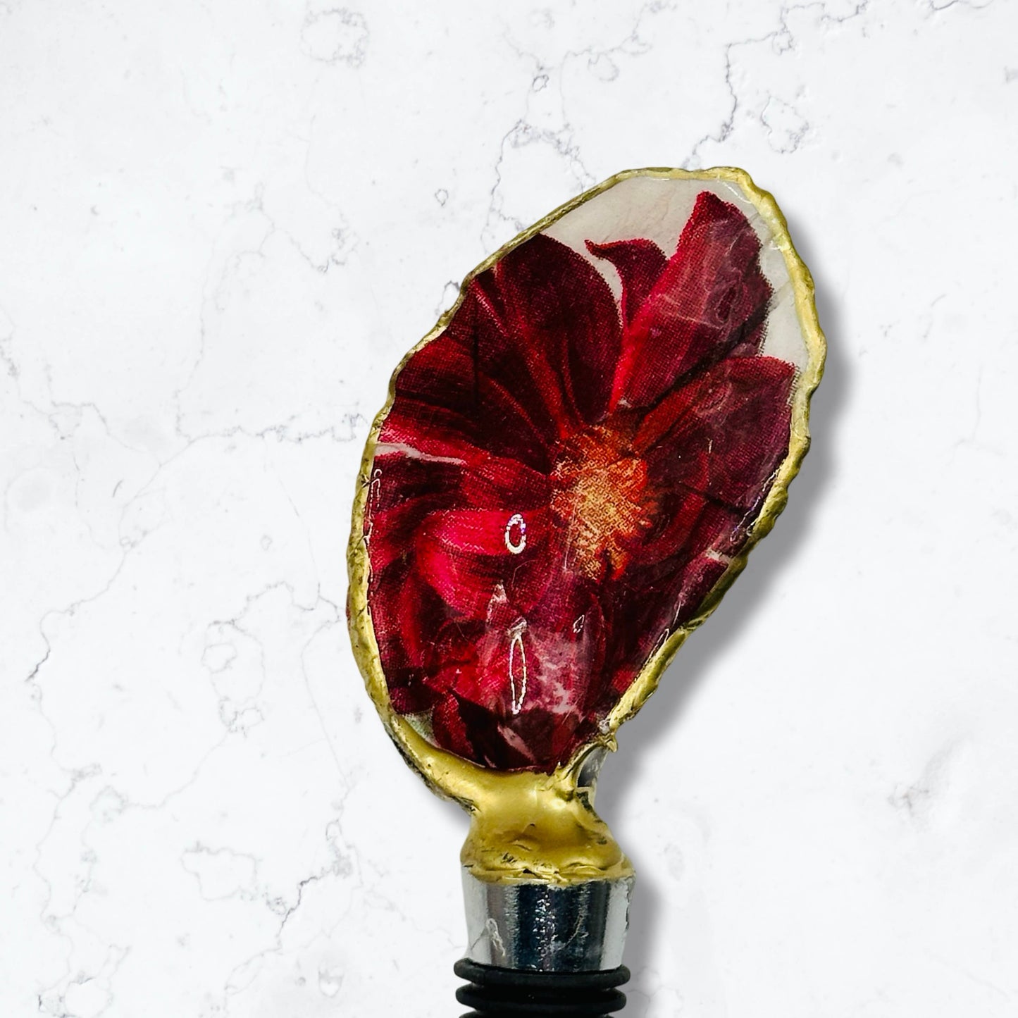 Vintage Red Dahlia Wine Stopper