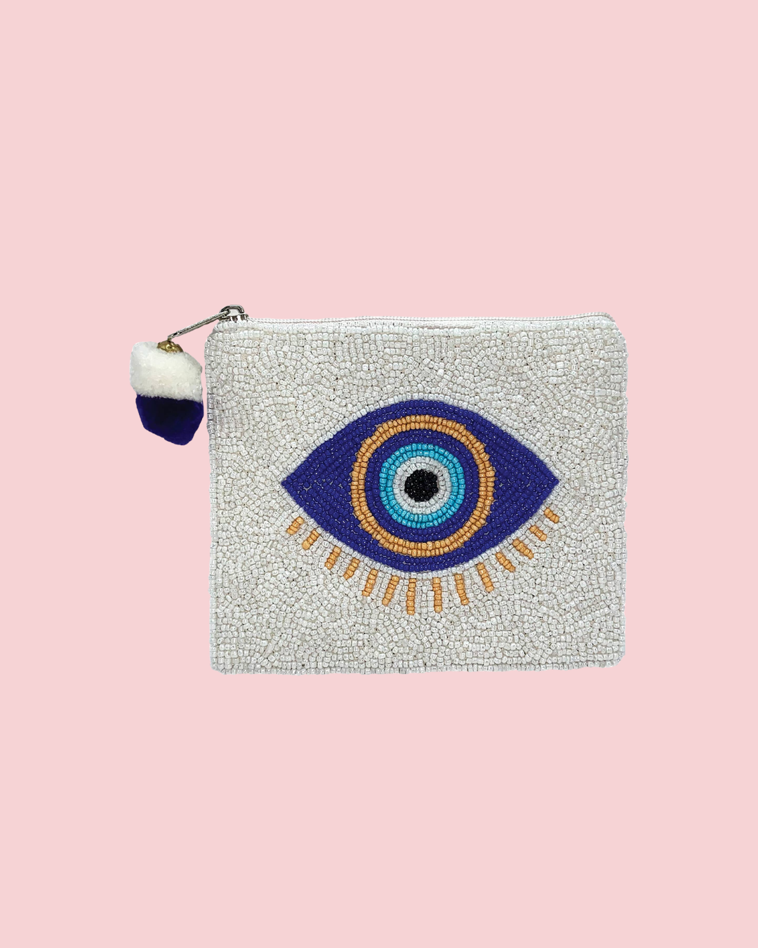 BLUE EVIL EYE BEADED COIN POUCH