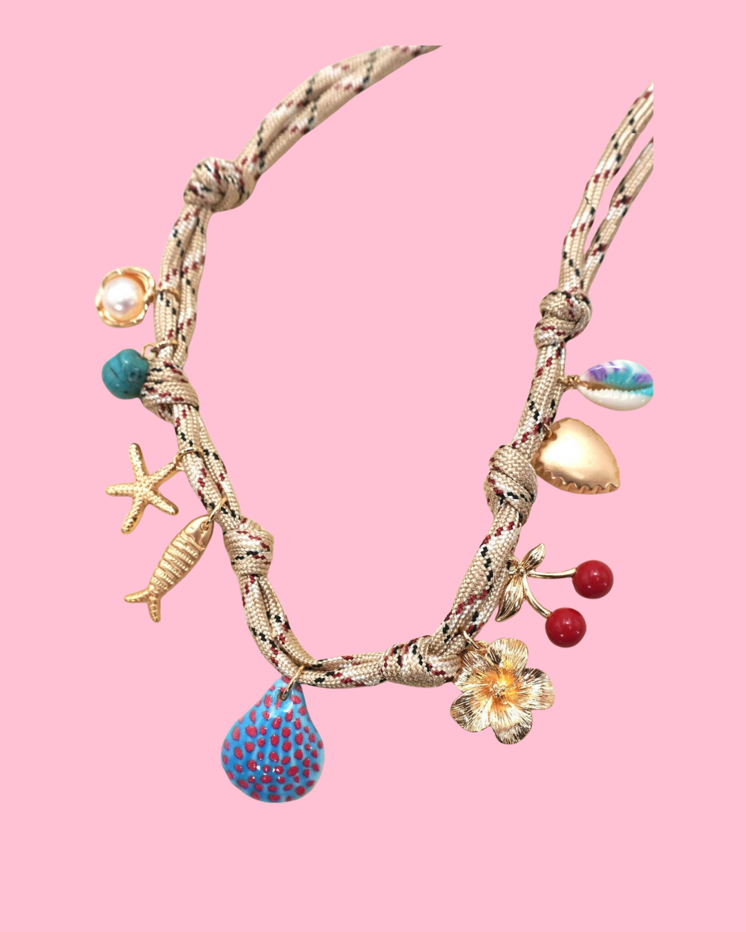 Fish Heart  & Flower Paracord Charm Necklace