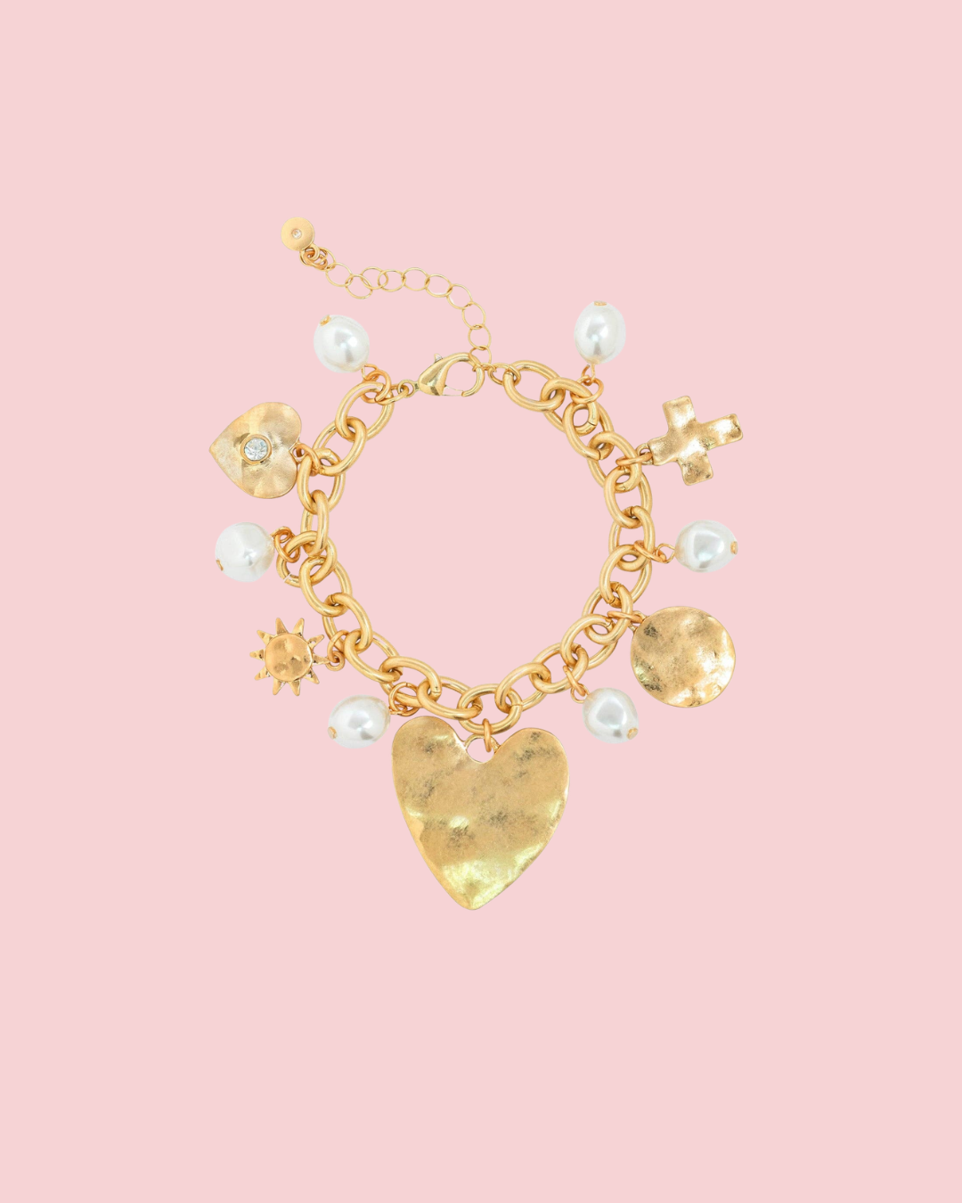 Hammered Heart Charm Chain Bracelet