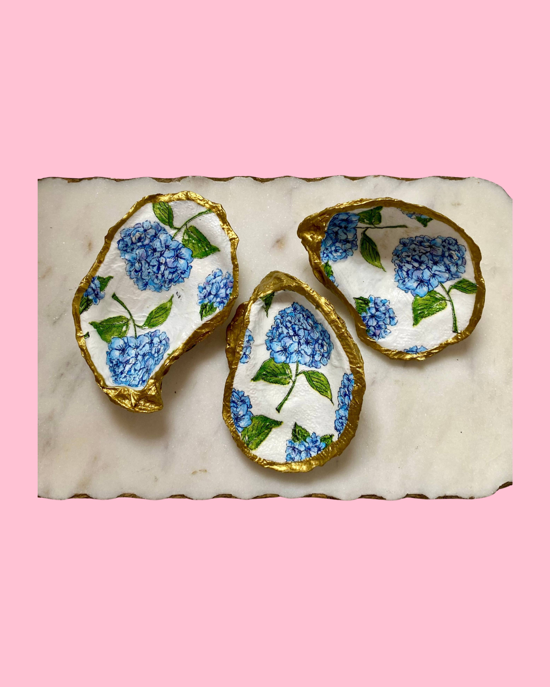 Blue Hydrangea Oyster Shell Jewelry Dish