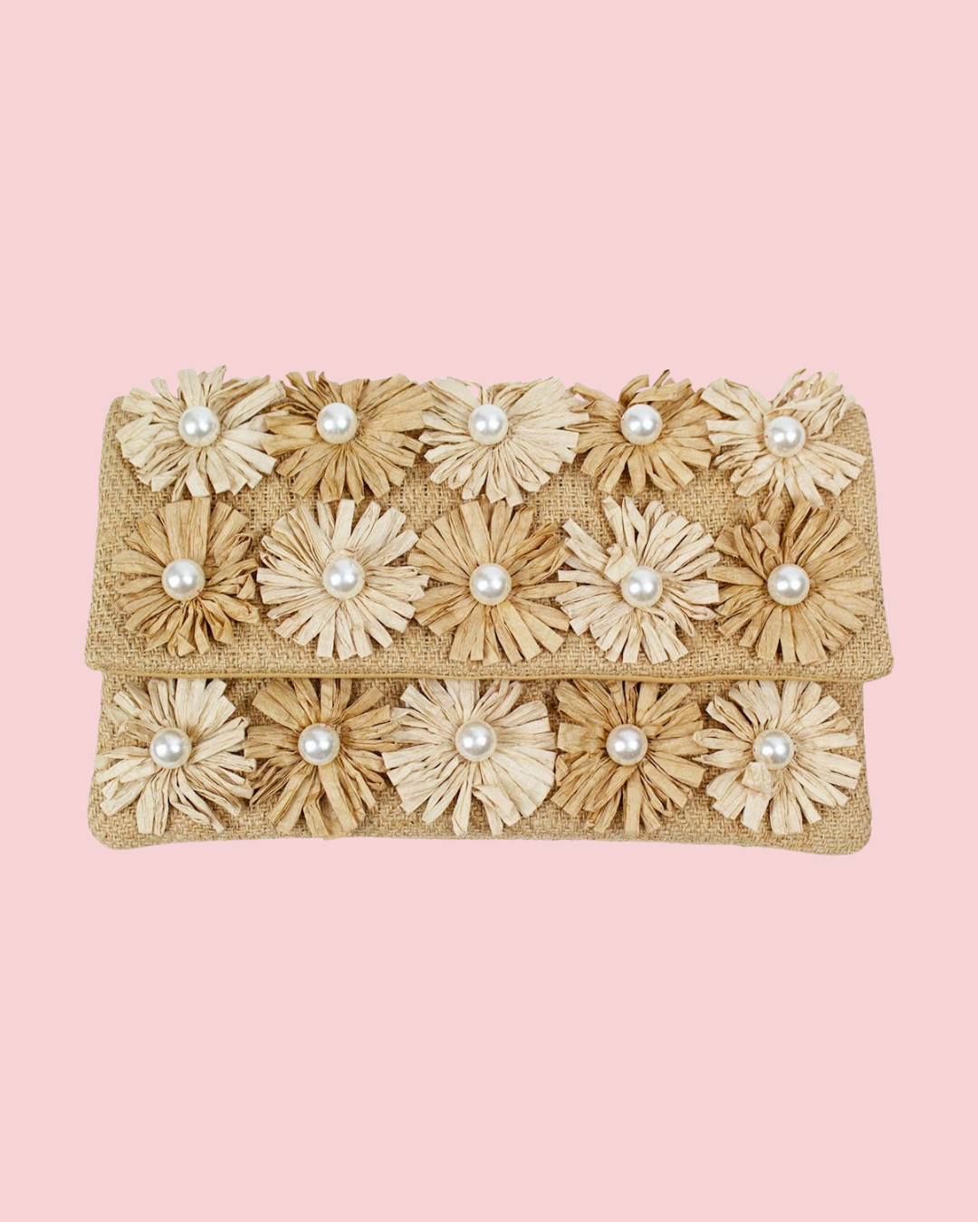 JUTE RAFFIA WITH PEARLS CLUTCH